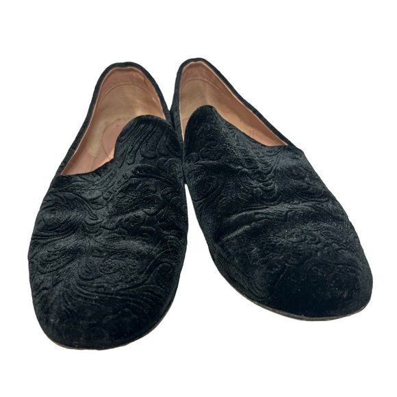 Lewit Loafers | black velvet embossed flat shoes | size 37 Italian made in Italy - Picture 10 of 13